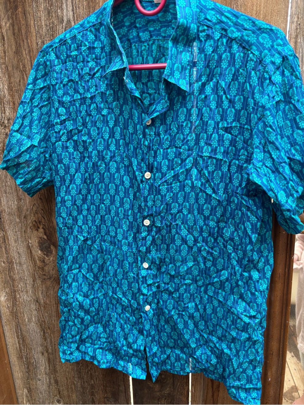 Teal Blue Short-Sleeve Button-Up Shirt